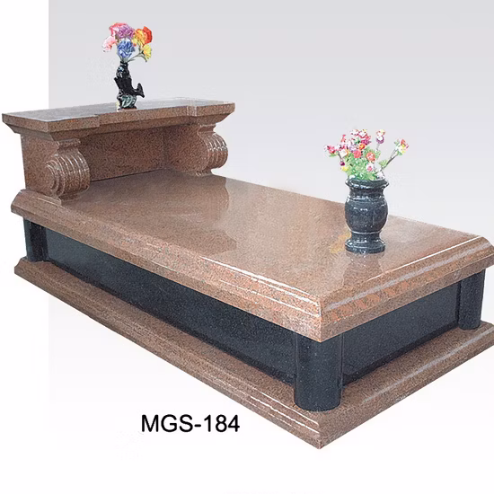 Multicolor Granite Gravestone with Flower Carving and Vase