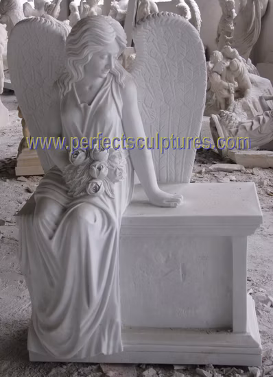 Custom White Marble Cemetery Statue Weeping Angel Gravestone for Graveyard Sculpture (SY-X1221A)
