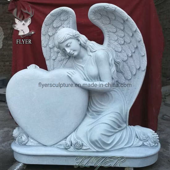 Natural Granite Gravestone with Double Angel Statue and Double Hearts